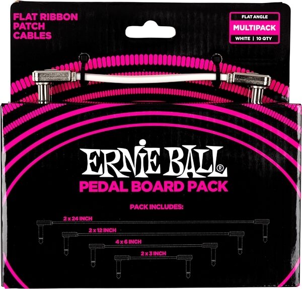 Ernie Ball Flat Ribbon Patch Cable Kit, White, Pedalboard Pack with 10 Cables, Main