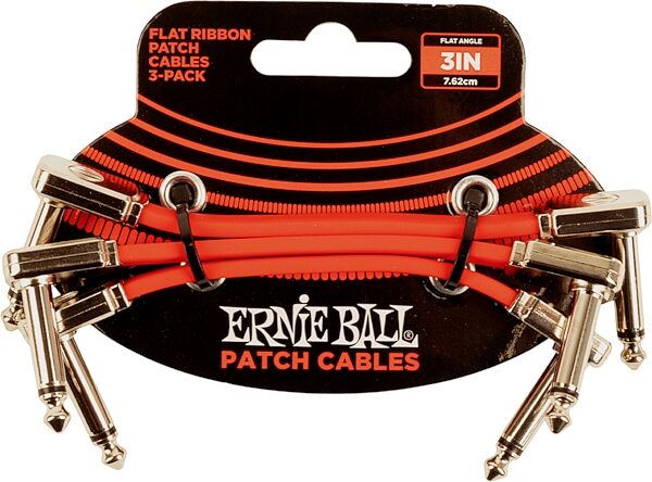 Ernie Ball Flat Ribbon Patch Cable, Red, 3 inch, 3-Pack, Action Position Back