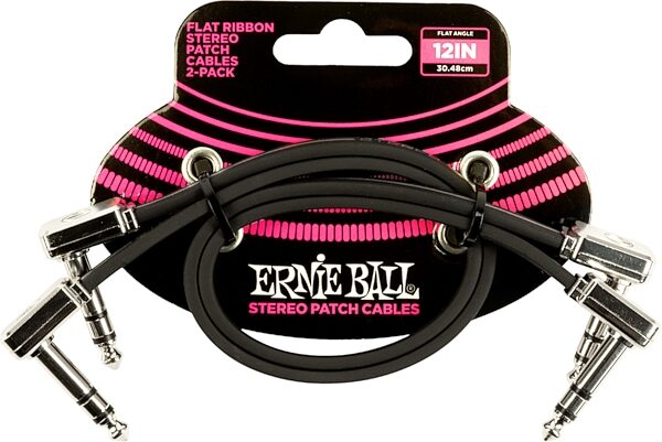 Ernie Ball Flat Ribbon Stereo Patch Cable, 2-Pack, 12 inch, Action Position Back