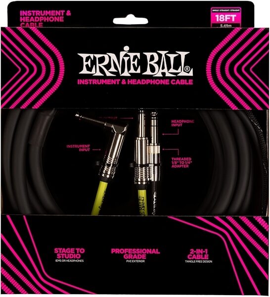Ernie Ball P06411 Instrument and Headphone Combination Cable, Action Position Back