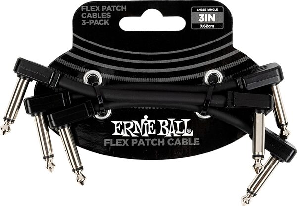 Ernie Ball Flex Patch Cables, Black, 3 inch, 3-Pack, Action Position Back