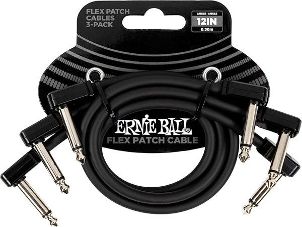 Ernie Ball Flex Patch Cables, Black, 1 foot, 3-Pack, Action Position Back