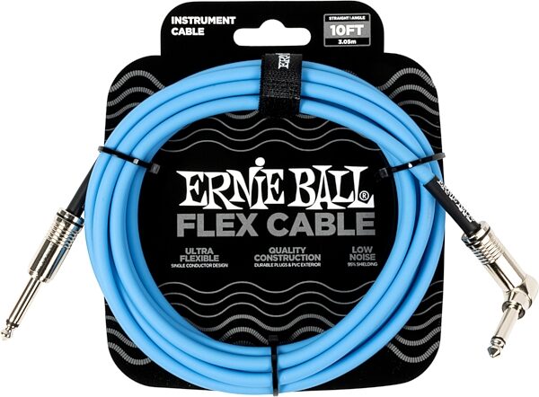 Ernie Ball Flex Instrument Cable, Straight-to-Angle, Blue, 10 foot, Action Position Back