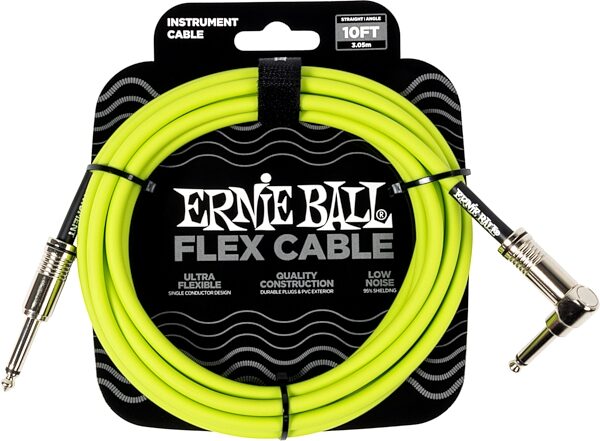 Ernie Ball Flex Instrument Cable, Straight-to-Angle, Green, 10 foot, Action Position Back