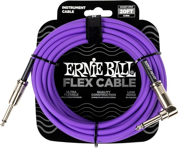 Ernie Ball Flex Instrument Cable, Straight-to-Angle, Purple, 20 foot, Action Position Back