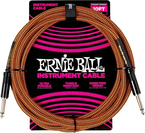 Ernie Ball Braided Instrument Cable, Pumpkin Pie, 10 foot, P06468, Action Position Back