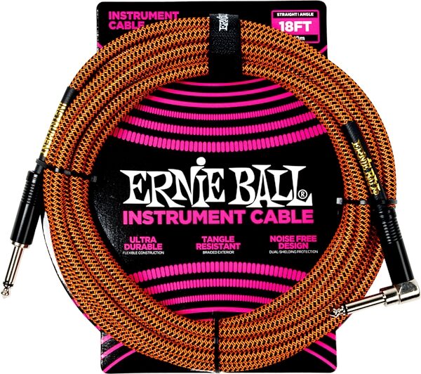 Ernie Ball Braided Instrument Cable, Pumpkin Pie, 18 foot, P06471, Action Position Back