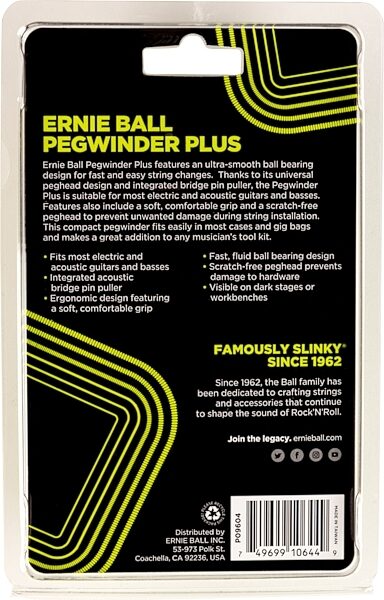 Ernie Ball Pegwinder Plus String Winder, New, Main Back