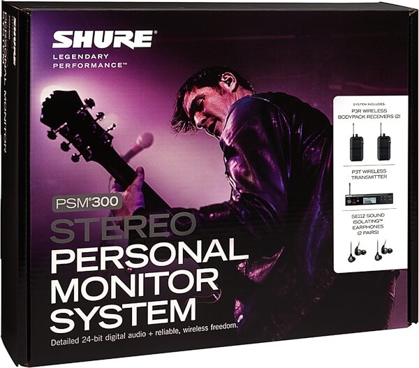 Shure PSM300 Twin Pack Wireless In-Ear Monitor System with SE112 Earphones, Band G20 (488.150 - 511.850 MHz), Action Position Back