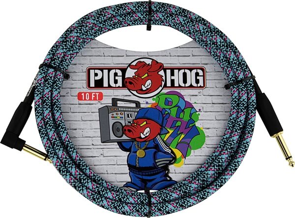 Pig Hog Vintage Series Instrument Cable, 1/4" Straight to 1/4" Right Angle, Blue Graffiti, 10 foot, Main