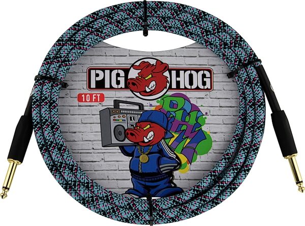 Pig Hog Vintage Series Instrument Cable, 1/4" Straight to 1/4" Straight, Blue Graffiti, 10 foot, Main