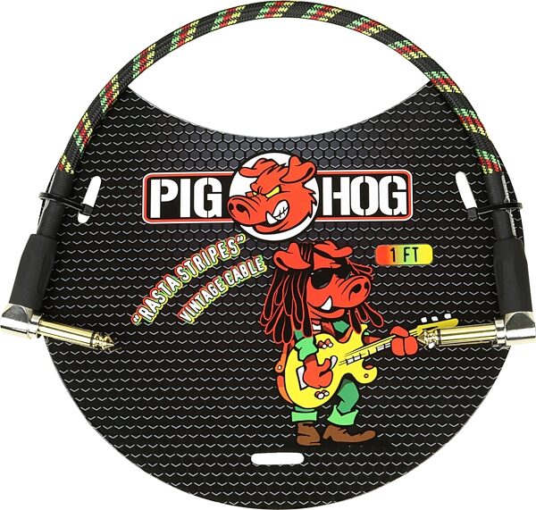 Pig Hog Vintage Series Patch Cable, Rasta Stripe, 1 foot Angled, Main