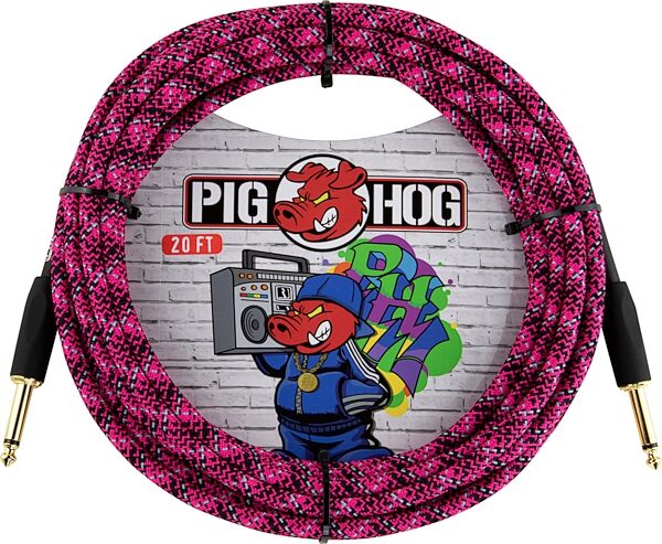 Pig Hog Vintage Series Instrument Cable, 1/4" Straight to 1/4" Straight, Pink Graffiti, 20&#039;, Main