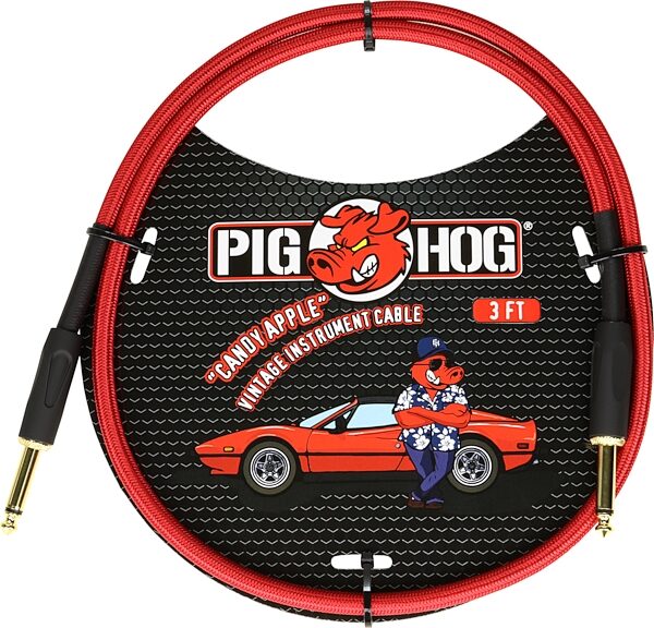 Pig Hog Vintage Series Patch Cable, Candy Apple Red, 3 foot Straight, Main