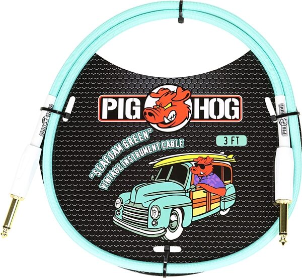 Pig Hog Vintage Series Patch Cable, Seafoam Green, 3 foot Straight, Main
