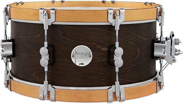 Pacific Concept Classic Snare Drum, Walnut with Natural Wood Hoops, 6.5x14&quot;, Action Position Back
