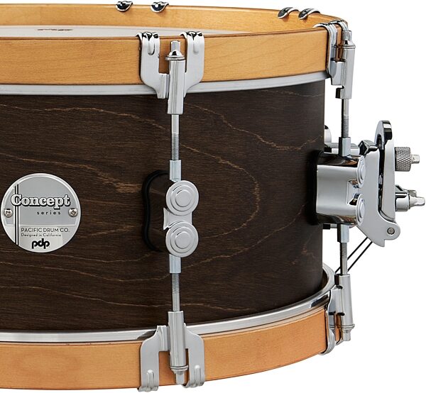 Pacific Concept Classic Snare Drum, Walnut with Natural Wood Hoops, 6.5x14&quot;, Action Position Back