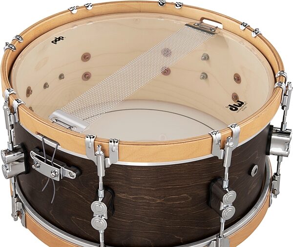 Pacific Concept Classic Snare Drum, Walnut with Natural Wood Hoops, 6.5x14&quot;, Action Position Back
