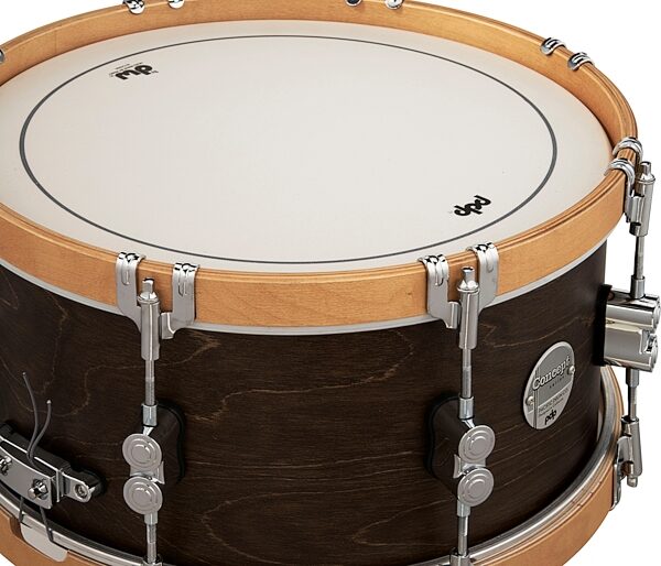 Pacific Concept Classic Snare Drum, Walnut with Natural Wood Hoops, 6.5x14&quot;, Action Position Back