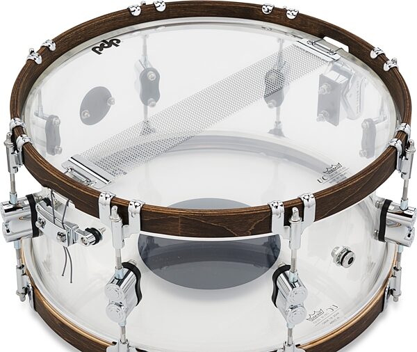 Pacific Drums 25th Anniversary Acrylic Snare Drum, Clear, 6.5x14 inch, Action Position Back