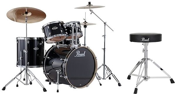Pearl EX725SPC Export Drum Kit, 5-Piece, Black, with HWP-830 Hardware and D50 Throne, pearl