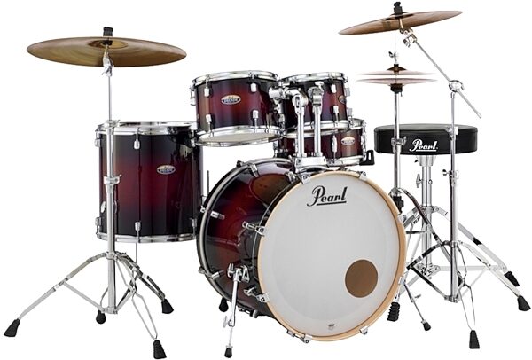 Pearl DM925S Decade Maple Drum Shell Kit, 5-Piece, Deep Red Burst, with Pearl D50 Lightweight Drum Throne, pack