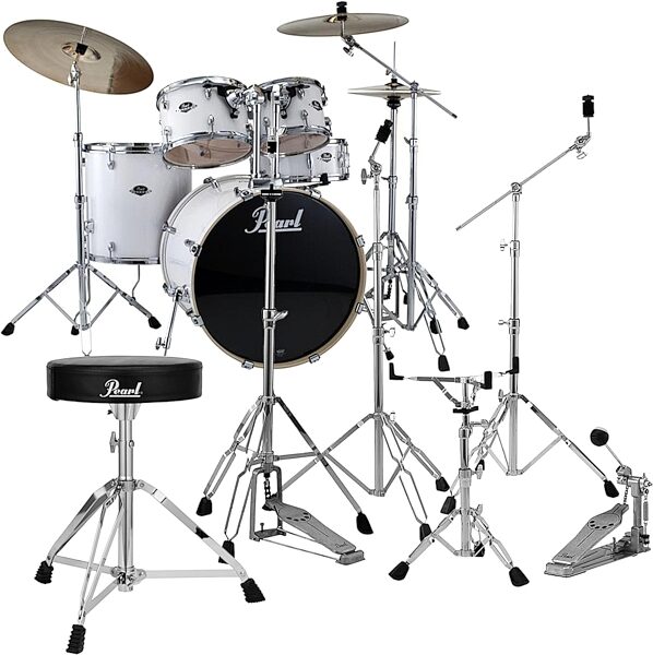 Pearl EX725SPC Export Drum Kit, 5-Piece, White, with HWP-830 Hardware and D50 Throne, pack