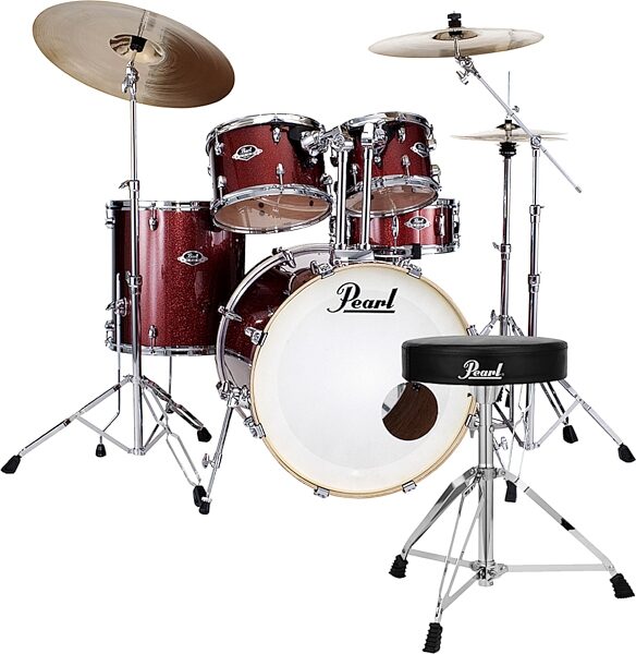 Pearl EX725SPC Export Drum Kit, 5-Piece, Burgundy, with D50 Lightweight Drum Throne, pack