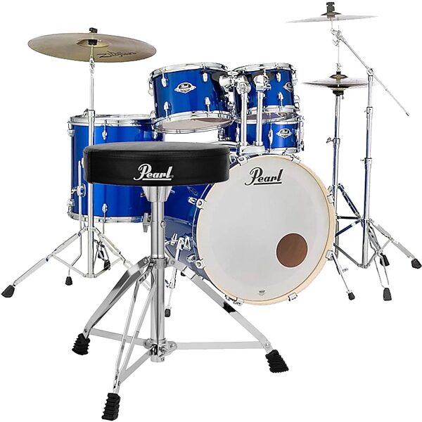Pearl EX725SPC Export Drum Kit, 5-Piece, High Voltage Blue, with D50 Lightweight Drum Throne, pack