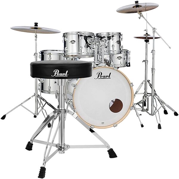 Pearl EX725SPC Export Drum Kit, 5-Piece, Limited Edition Mirror Chrome, with D50 Lightweight Drum Throne, pack