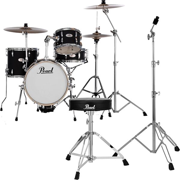 Pearl Midtown Series Drum Kit, 4-Piece, Asphalt Black, with Drum Throne and Cymbal Stand, pack
