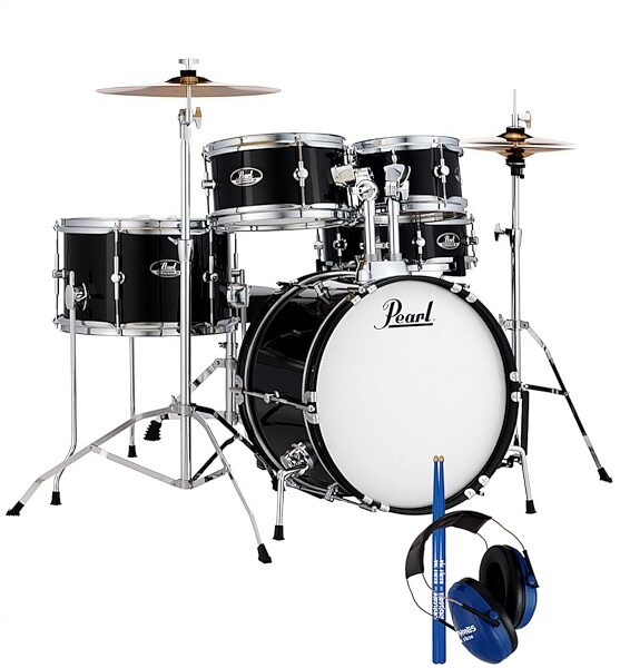 Pearl RSJ465CC Roadshow Junior Complete Drum Set, 5-Piece, Black, Vic Firth Pack, pack