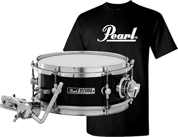 Pearl Short Fuse Drum Snare (with Mount), Black, 10x4.5 inch, with T-Shirt, pack