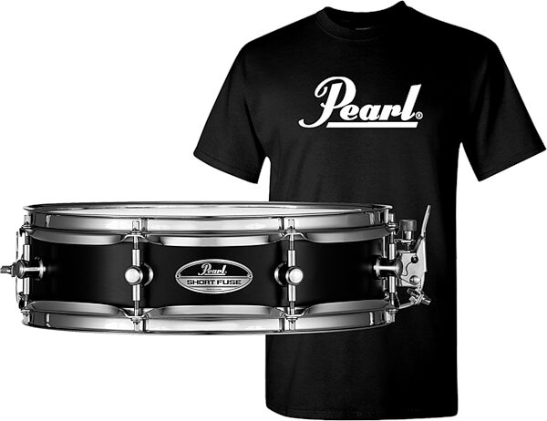 Pearl Short Fuse Drum Snare (with Mount), Black, 13x3.5 inch, with T-Shirt, pack