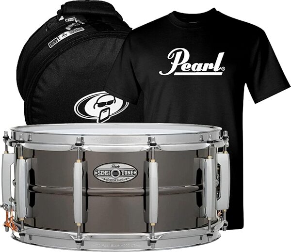 Pearl Sensitone Heritage Alloy Brass Snare, 6.5x14&quot;, with Bag and T-Shirt, pack