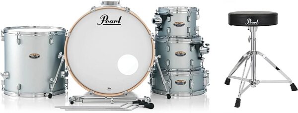 Pearl DM925S Decade Maple Drum Shell Kit, 5-Piece, Blue Mirage, with Pearl D50 Lightweight Drum Throne, Main