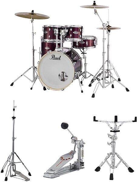 Pearl EX725SPC Export Drum Kit, 5-Piece, Burgundy, with Pedal and Stands, Main