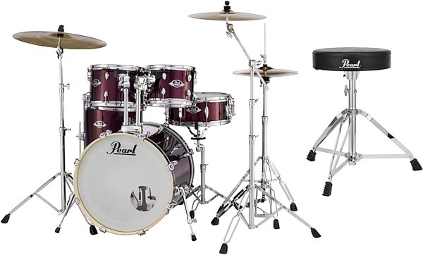 Pearl EX725SPC Export Drum Kit, 5-Piece, Burgundy, with HWP-830 Hardware and D50 Throne, Main