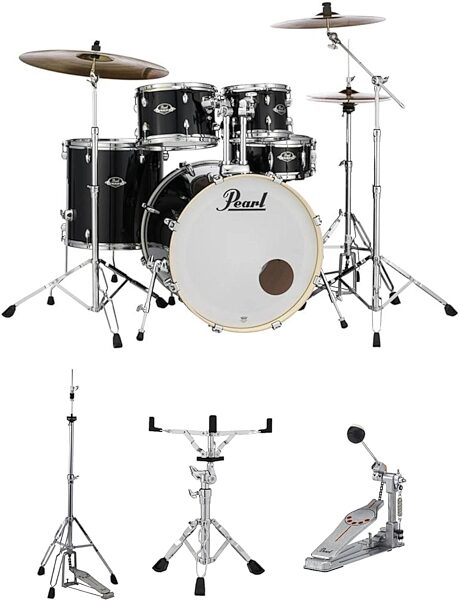 Pearl EX725SPC Export Drum Kit, 5-Piece, Jet Black, with Pedal and Stands, Main