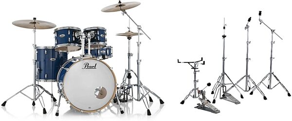 Pearl PMX924BE Professional Series Maple Drum Shell Kit, 4-Piece, Sheer Blue, with Drum Hardware, Main