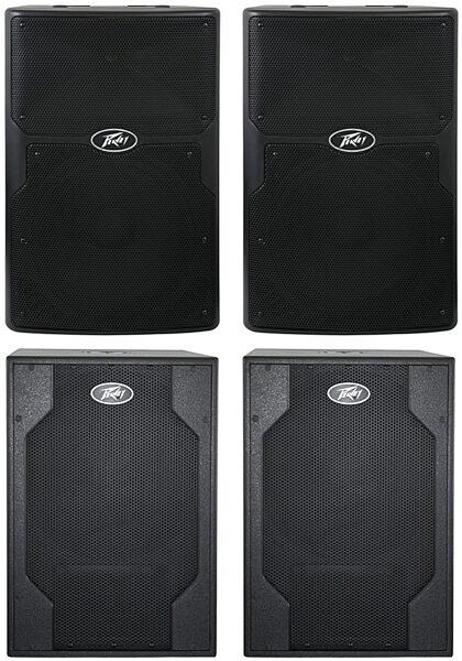 Peavey PVXp 15 2-Way Powered Speaker (800 Watts, 1x15"), Pair with Subwoofers Package