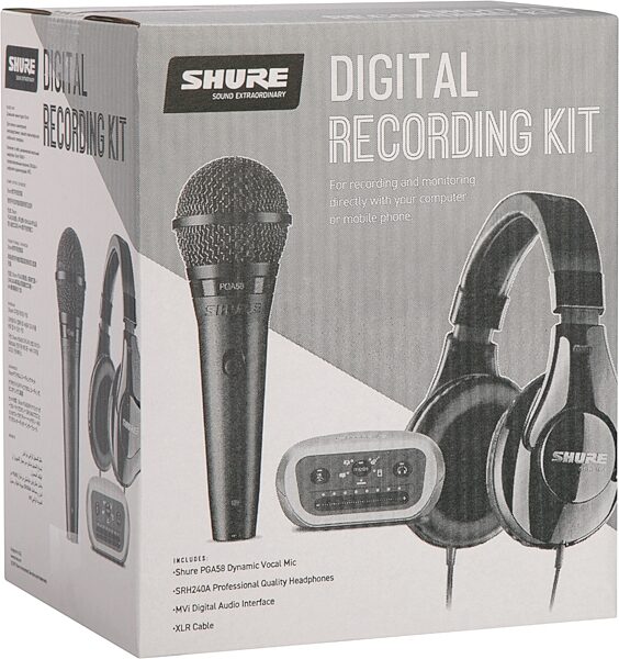 Shure PGA58-XLR SRH240A MVi Digital Recording Kit, Warehouse Resealed, Packaging