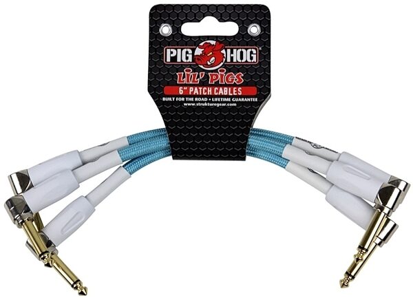 Pig Hog Lil Pigs Pedal Patch Cables, 3-Pack, Daphne Blue, 6 inch, 3-Pack, Main