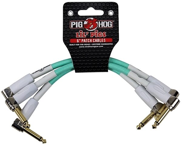 Pig Hog Lil Pigs Pedal Patch Cables, 3-Pack, Seafoam Green, 6 inch, 3-Pack, Main