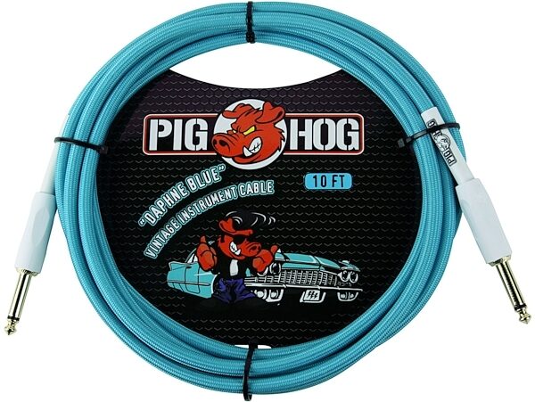Pig Hog Vintage Series Instrument Cable, 1/4" Straight to 1/4" Straight, Daphne Blue, 10 foot, Main