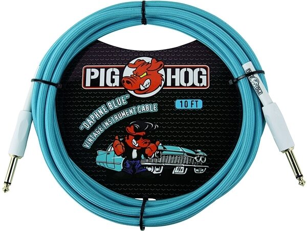 Pig Hog Vintage Series Instrument Cable, 1/4" Straight to 1/4" Straight, Daphne Blue, 10 foot, Main