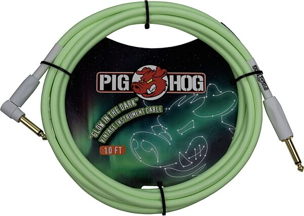 Pig Hog Vintage Series Instrument Cable, 1/4" Straight to 1/4" Straight, Glow in the Dark, 10 foot, Action Position Back