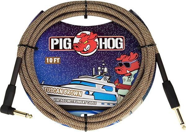 Pig Hog Vintage Series Instrument Cable, 1/4" Straight to 1/4" Right Angle, Tuscan Brown, 10 foot, Action Position Back