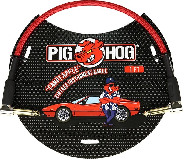 Pig Hog Vintage Series Patch Cable, Candy Apple Red, 1 foot Angled, Action Position Back
