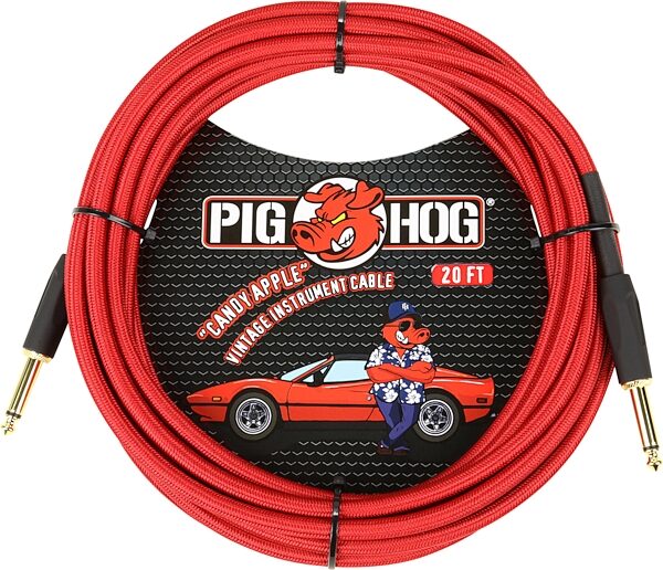 Pig Hog Vintage Series Instrument Cable, 1/4" Straight to 1/4" Straight, Candy Apple Red, 20 foot, Action Position Back
